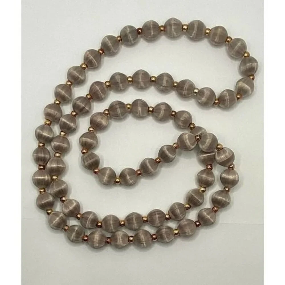 Grey fabric bead necklace 1980s 30
